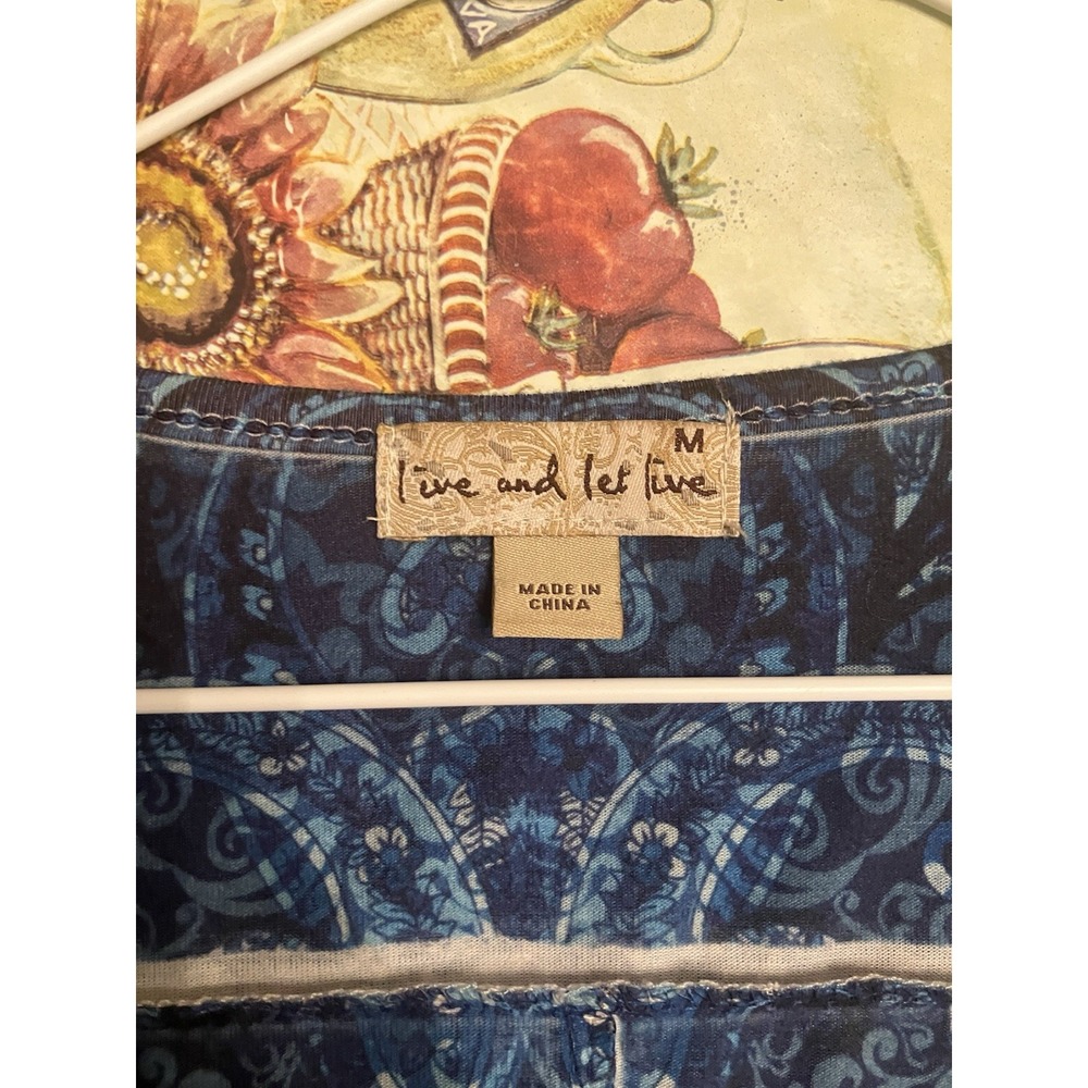 Live And Let Live Blue Paisley Knee Length U Neck Short Sleeve A-Line Dress M - Picture 4 of 8